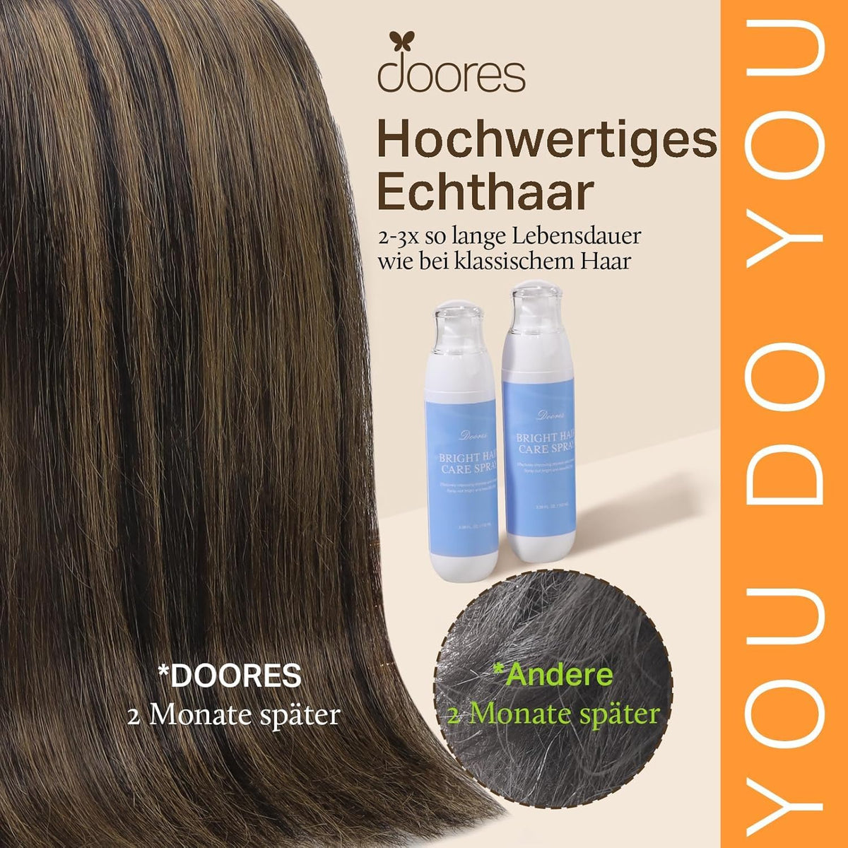 DOORES Clip in Hair Extensions displayed with care instructions