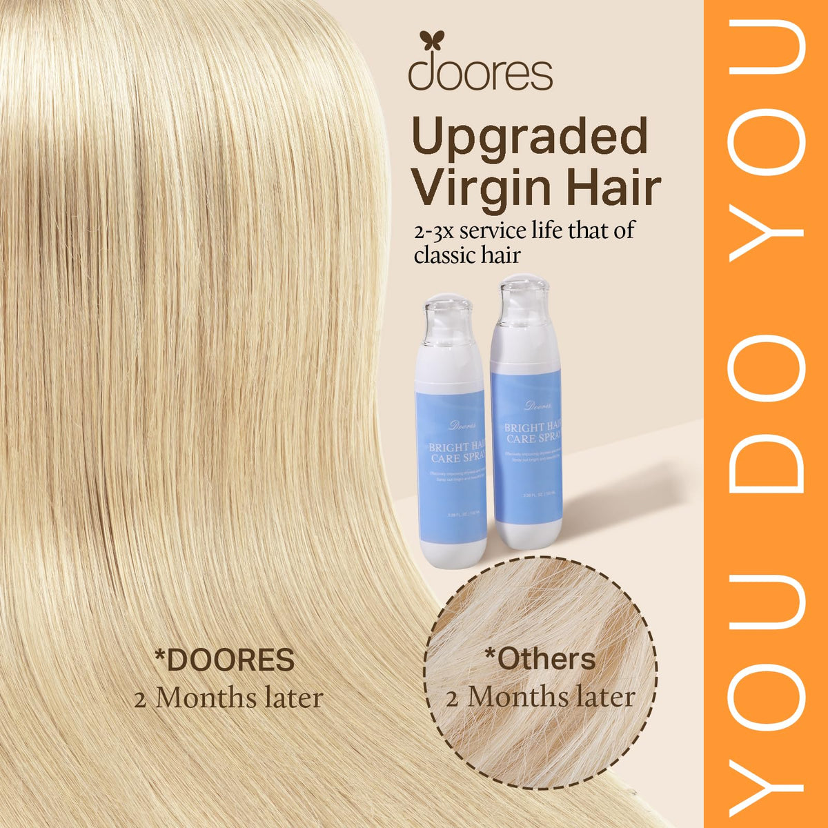 DOORES Clip in Hair Extensions displayed with care instructions