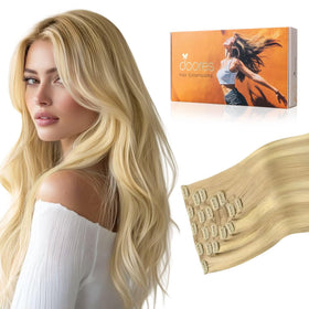 DOORES Clip in Hair Extensions front view, 7 pcs 120g