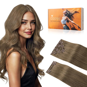 DOORES Clip in Hair Extensions front view showing 9 pieces