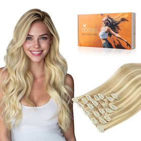 DOORES Clip in Hair Extensions front view showing colour options