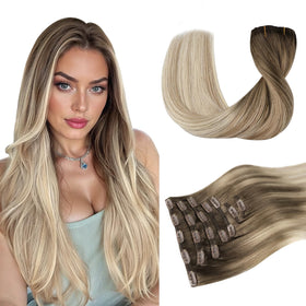 DOORES Clip in Hair Extensions front view showing multiple shades