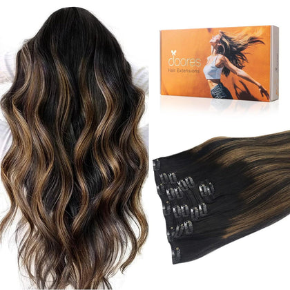 DOORES Clip in Hair Extensions front view showing natural hair texture
