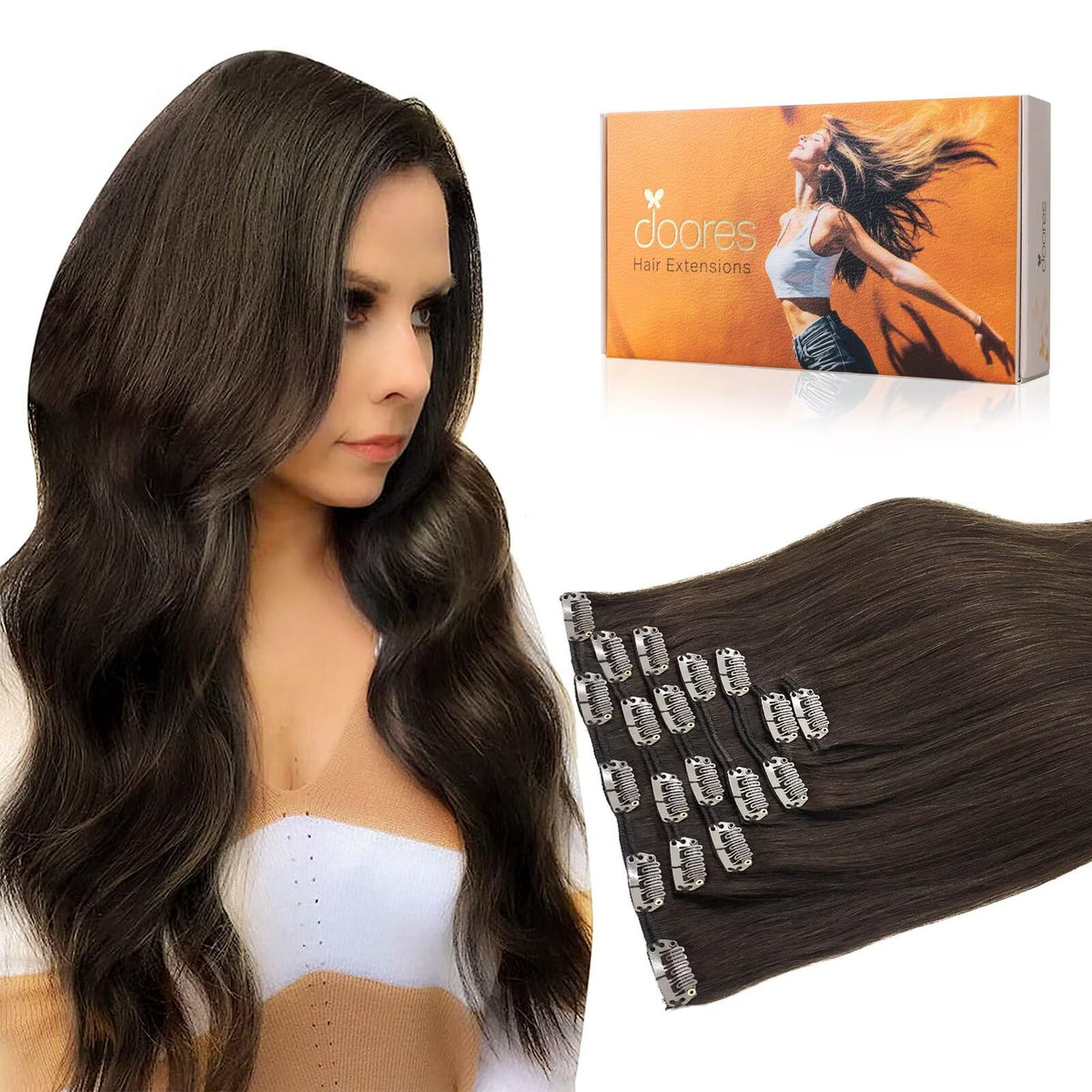 DOORES Clip in Hair Extensions front view showing soft texture