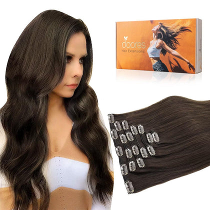 DOORES Clip in Hair Extensions front view with various colours