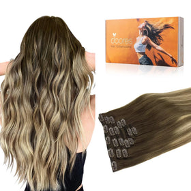 DOORES Clip in Hair Extensions Human Hair 120g front view
