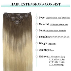 DOORES Clip in Hair Extensions in popular ombre colours