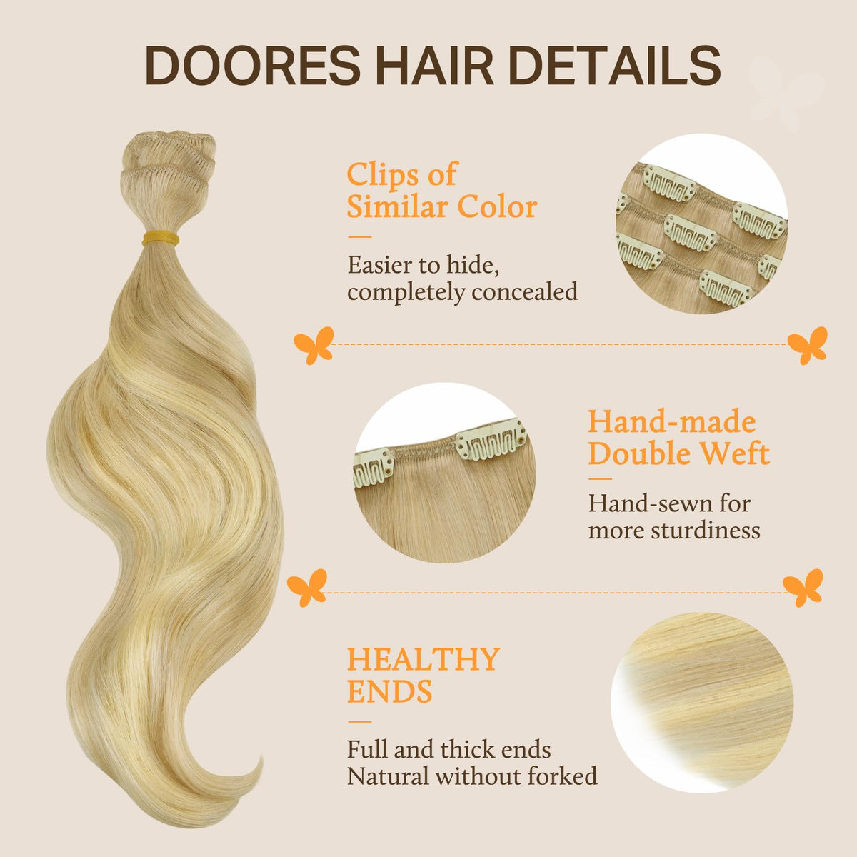DOORES Clip in Hair Extensions in various colours