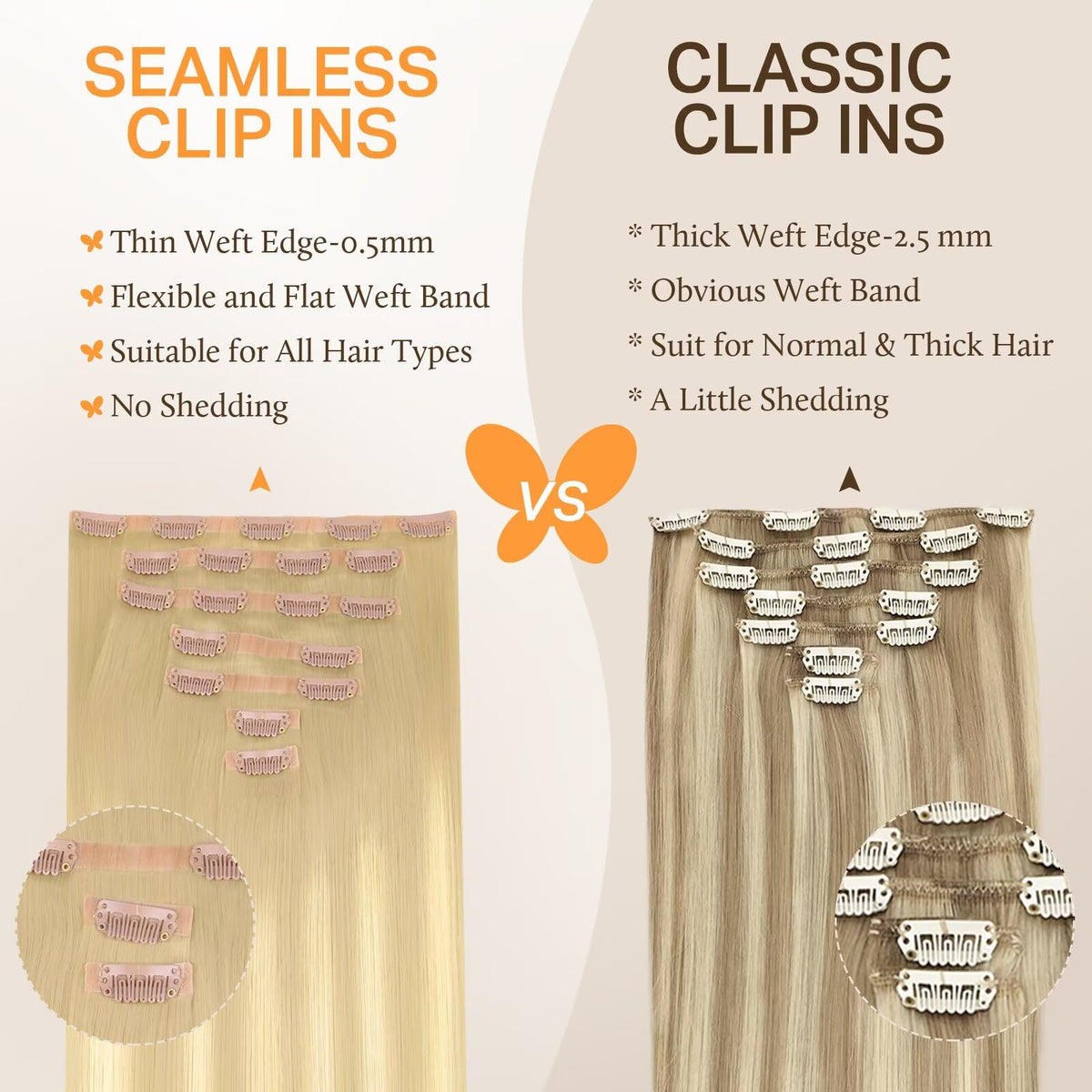 DOORES Clip in Hair Extensions in various colours