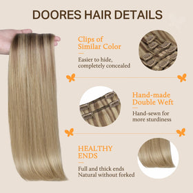DOORES Clip in Hair Extensions in various colours displayed