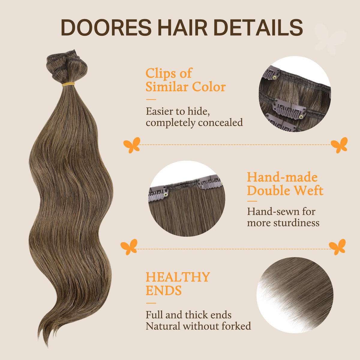 DOORES Clip in Hair Extensions in wavy hairstyle display