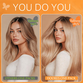 DOORES Clip in Hair Extensions laid flat to show texture