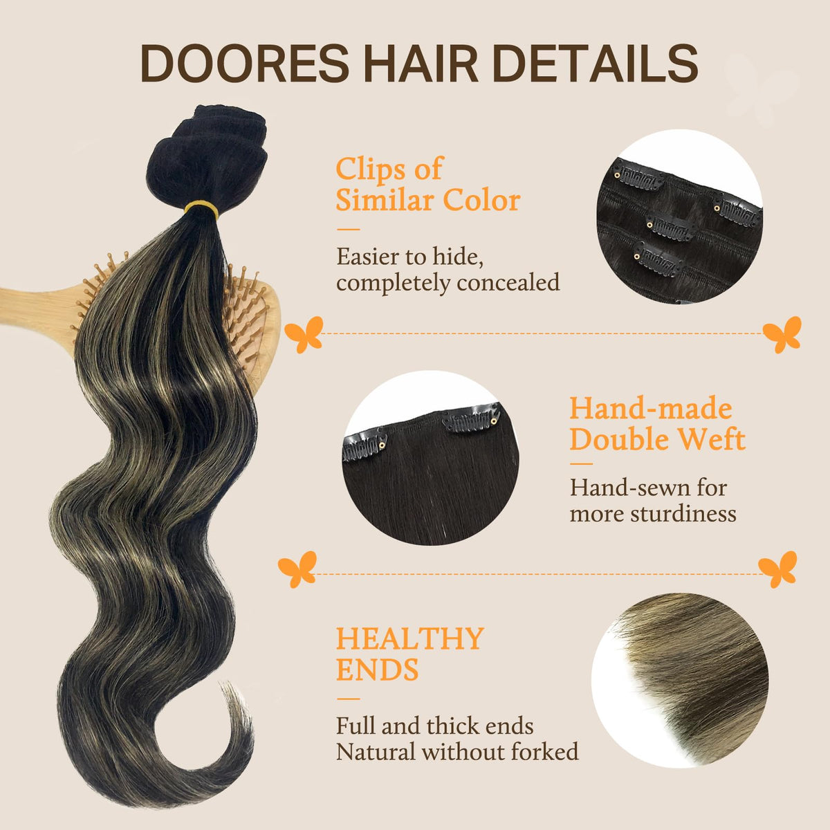 DOORES Clip in Hair Extensions ombre colour gradient