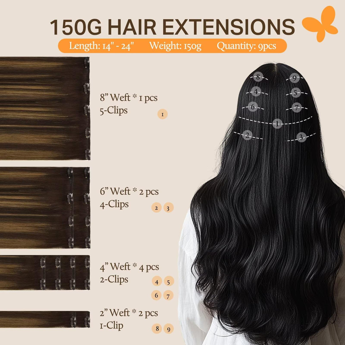 DOORES Clip in Hair Extensions packaging showing multiple lengths