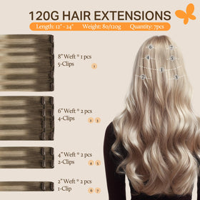 DOORES Clip in Hair Extensions packaging with color options
