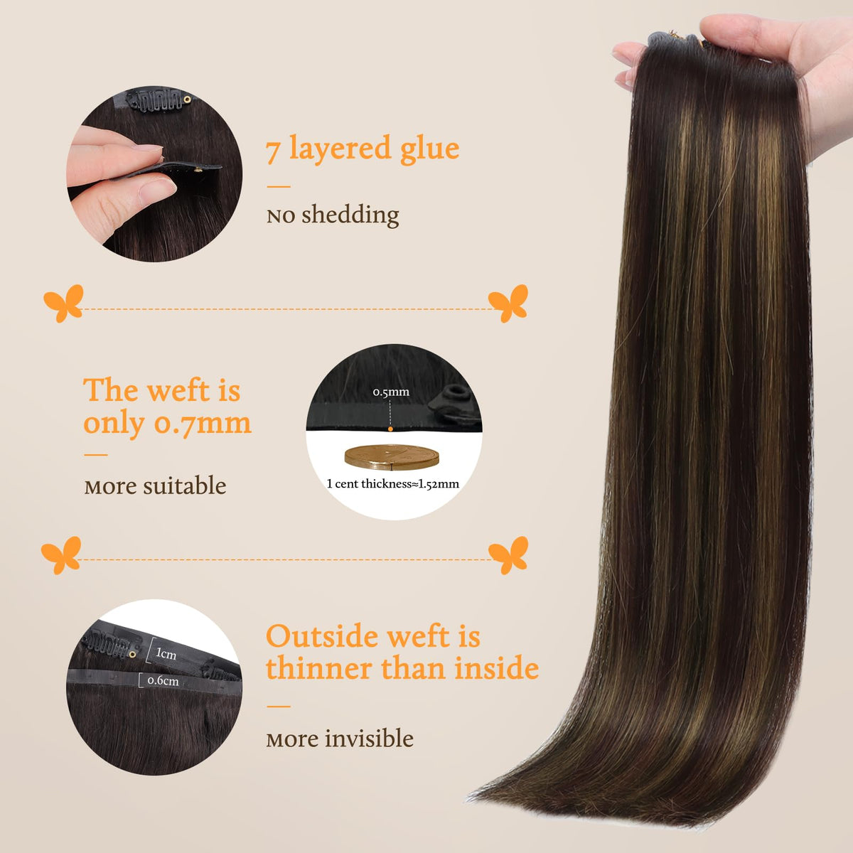 DOORES Clip in Hair Extensions packaging with colour options