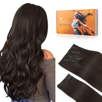 DOORES Clip in Hair Extensions set with 5 pieces in natural colour
