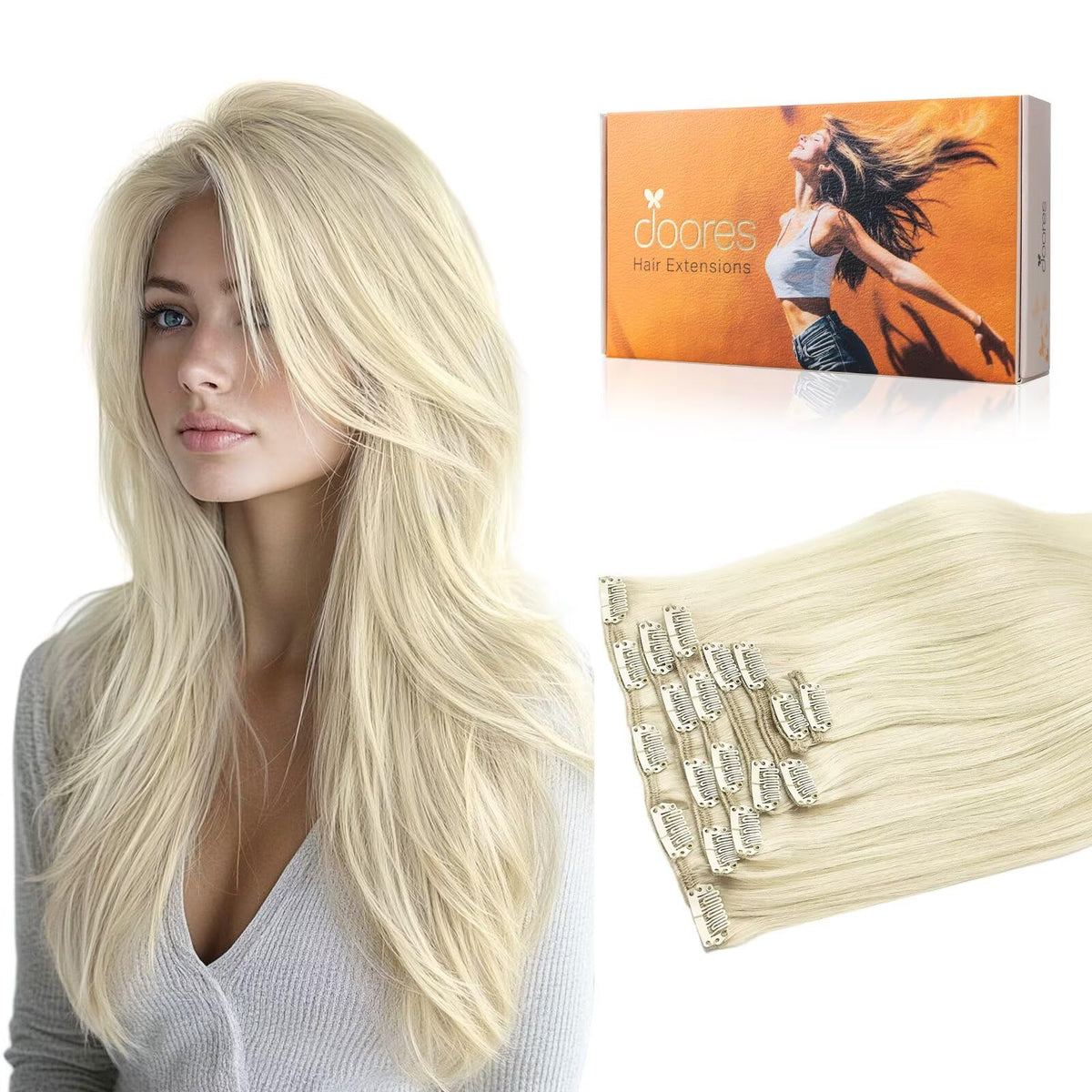 DOORES Clip in Hair Extensions set with 7 pieces and 20 clips