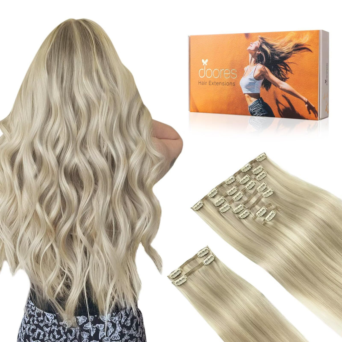 DOORES Clip in Hair Extensions set with 9 pieces and 20 clips