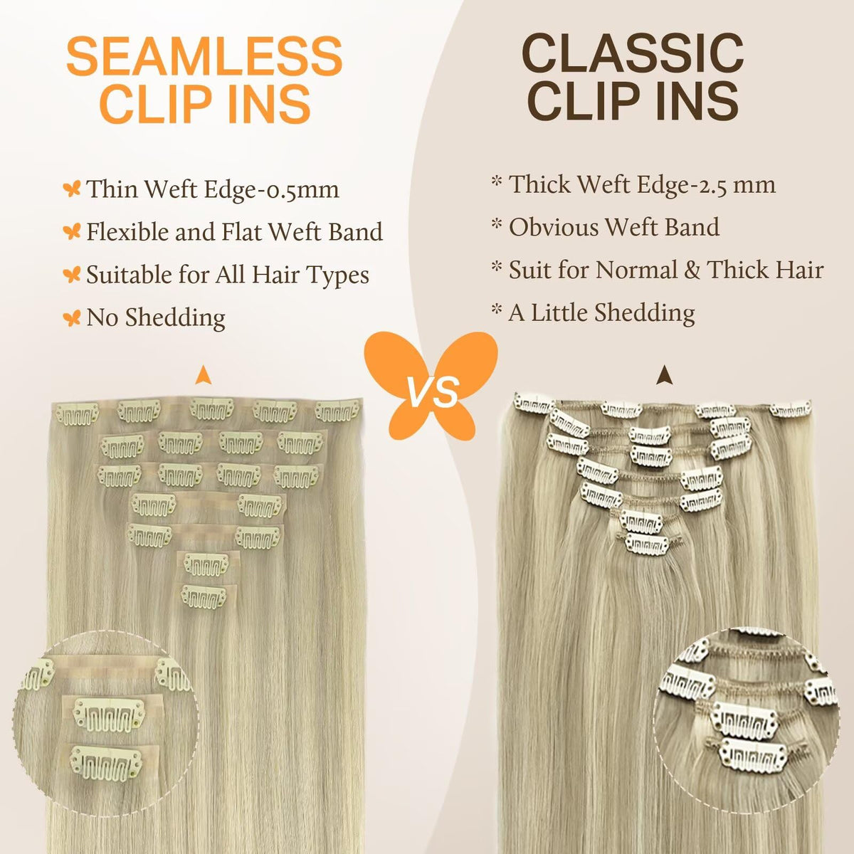 DOORES Clip in Hair Extensions showing Invisi Edge technology