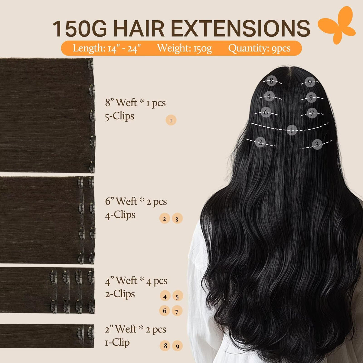 DOORES Clip in Hair Extensions showing stainless steel clips