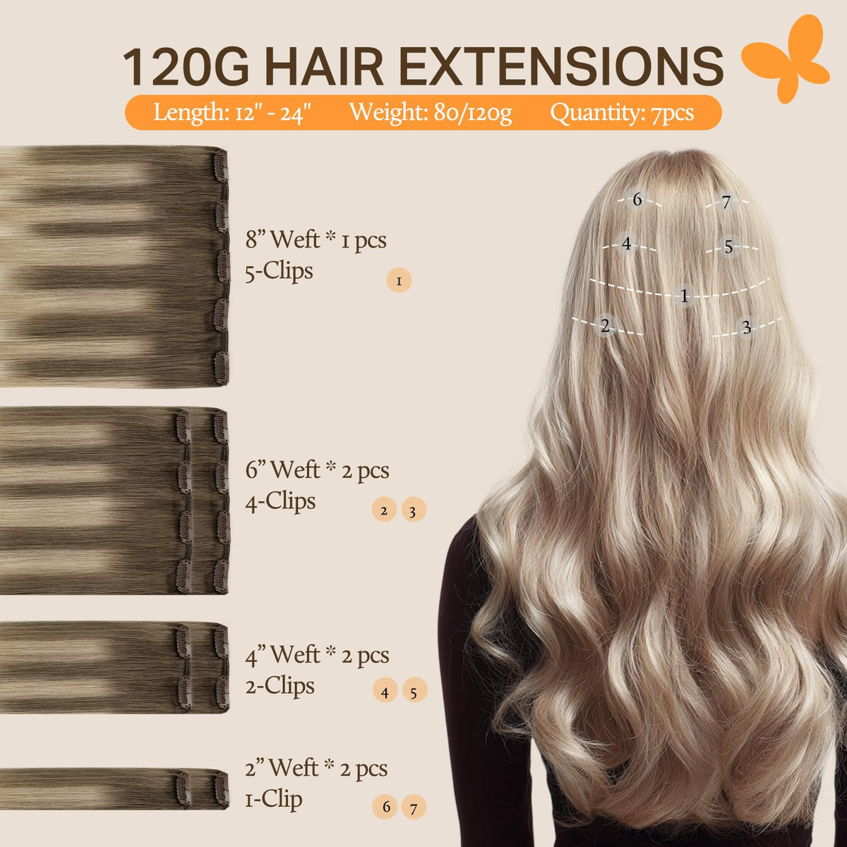 DOORES Clip in Hair Extensions showing U-shaped metal clips