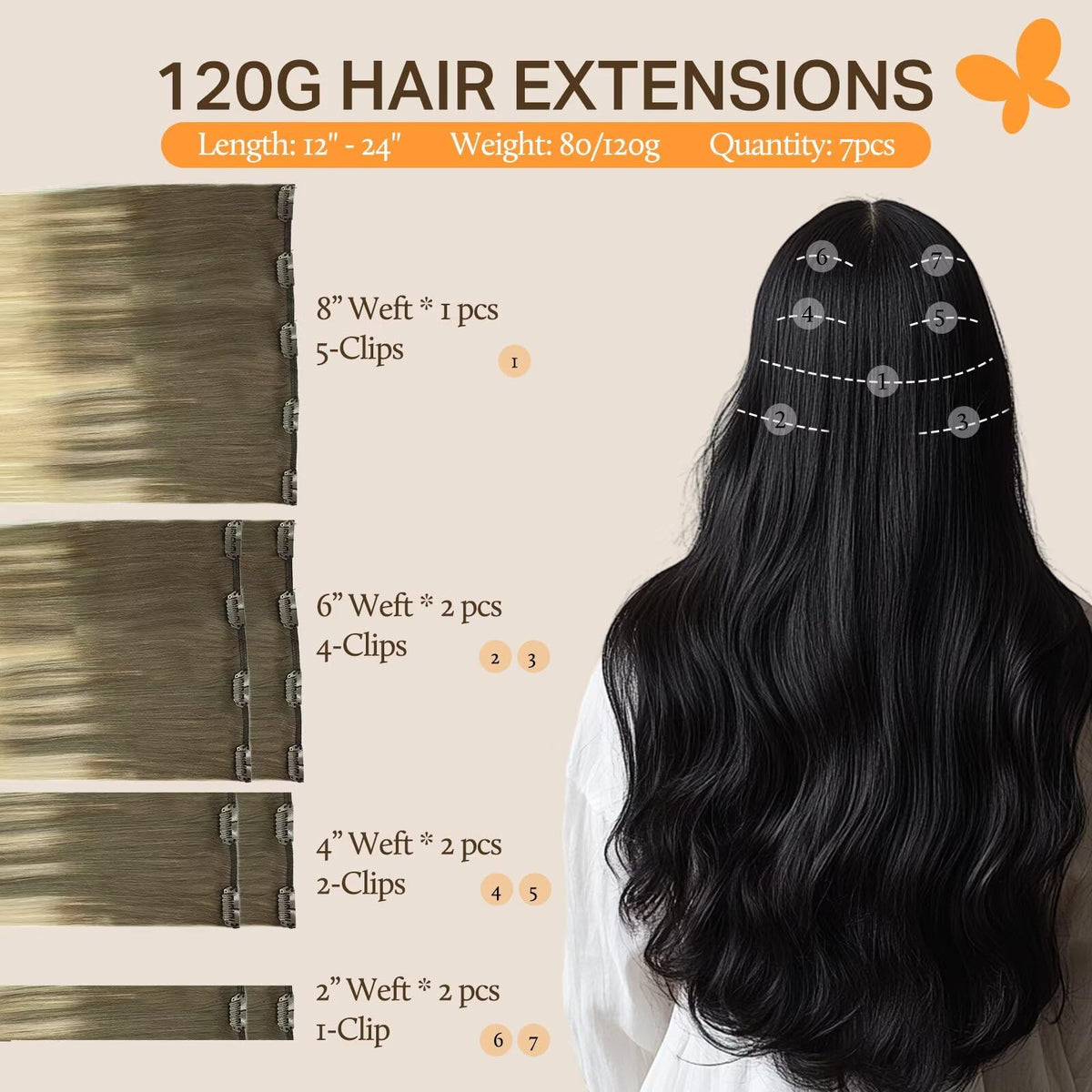 DOORES Clip in Hair Extensions showing U-shaped metal clips