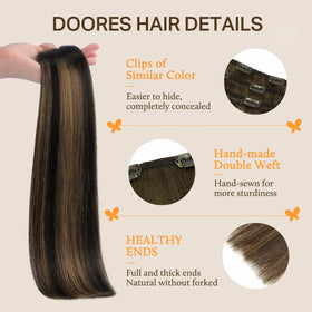 DOORES Clip in Hair Extensions showing various colours
