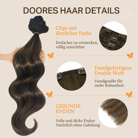 DOORES Clip in Hair Extensions showing various ombre colours
