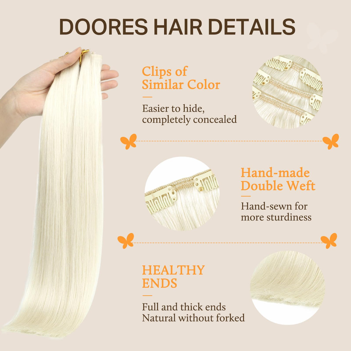 DOORES Clip in Hair Extensions various ombre colours