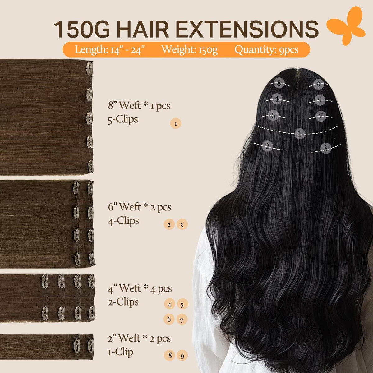 DOORES Clip in Hair Extensions with clips displayed