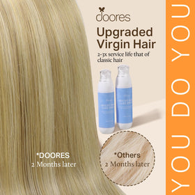 DOORES hair extensions displayed in a natural light setting