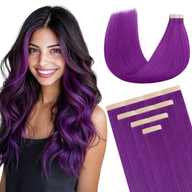DOORES Hair Extensions Tape in Human Hair purple 18 inch front view