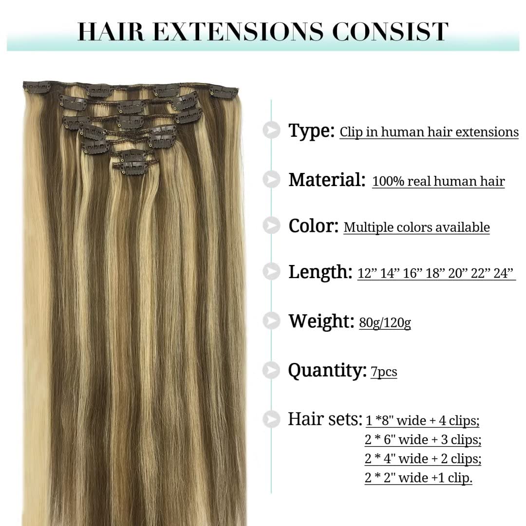 DOORES Human Hair Extensions 12 Inch close-up of U-shaped metal clips