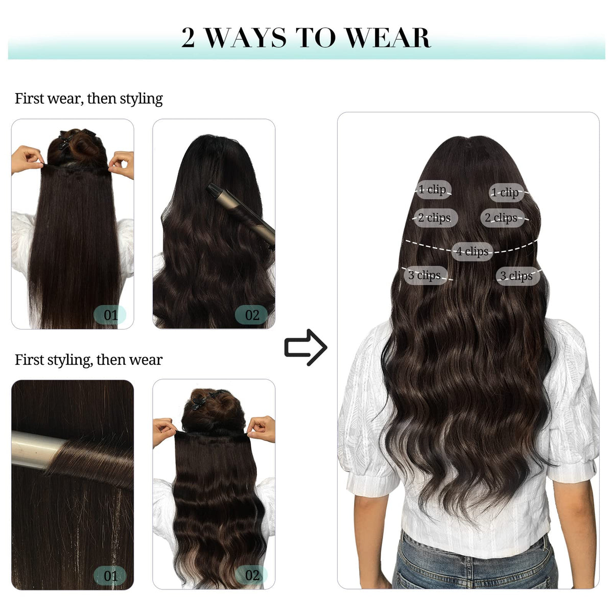 DOORES Human Hair Extensions 12 Inch laid flat to show length