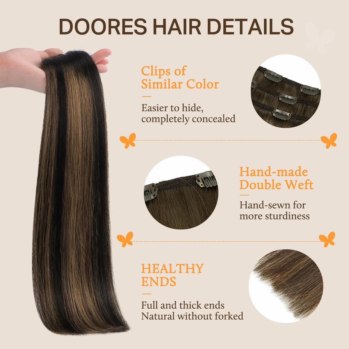 DOORES human hair extensions in popular colour options