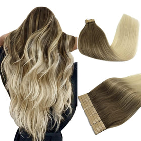 DOORES Ombre Ash Brown to Platinum Blonde Hair Extensions front view