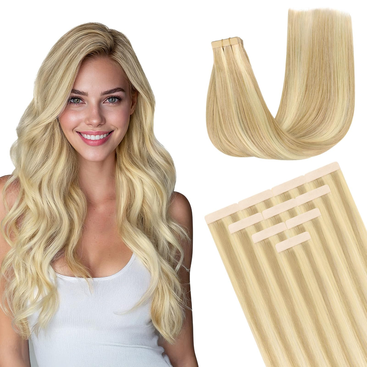 DOORES Tape in Hair Extensions 10-12 inch pack front view