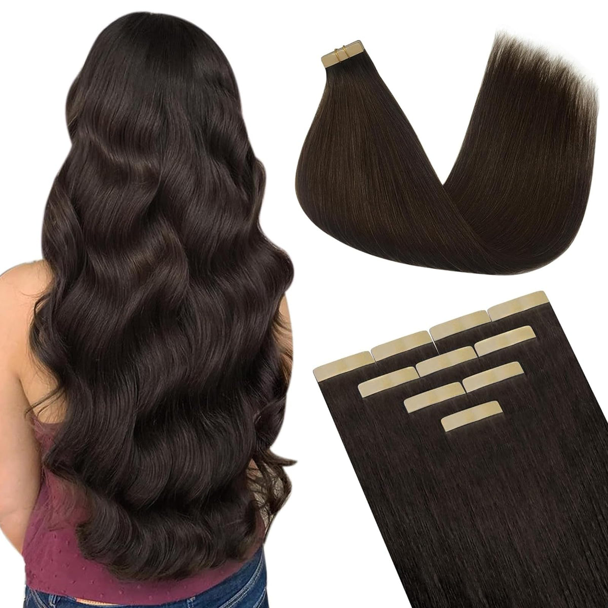 DOORES Tape in Hair Extensions 10 pcs 20-26 inches front view