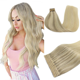 DOORES Tape in Hair Extensions 100% Remy Human Hair front view