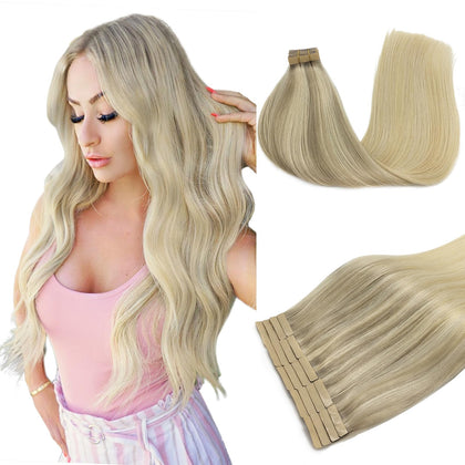 DOORES Tape in Hair Extensions 100% Remy Human Hair front view
