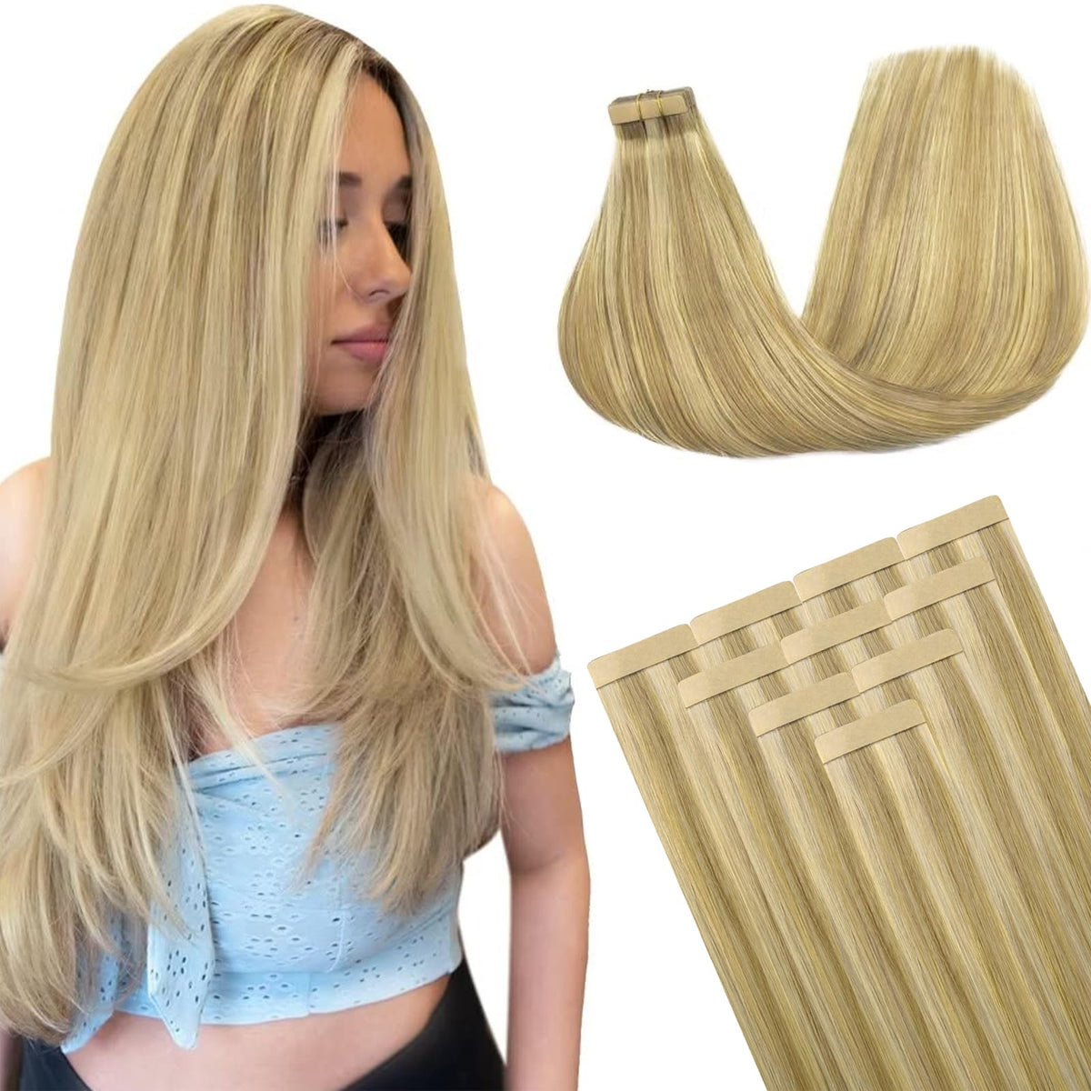 DOORES Tape in Hair Extensions 100g pack front view