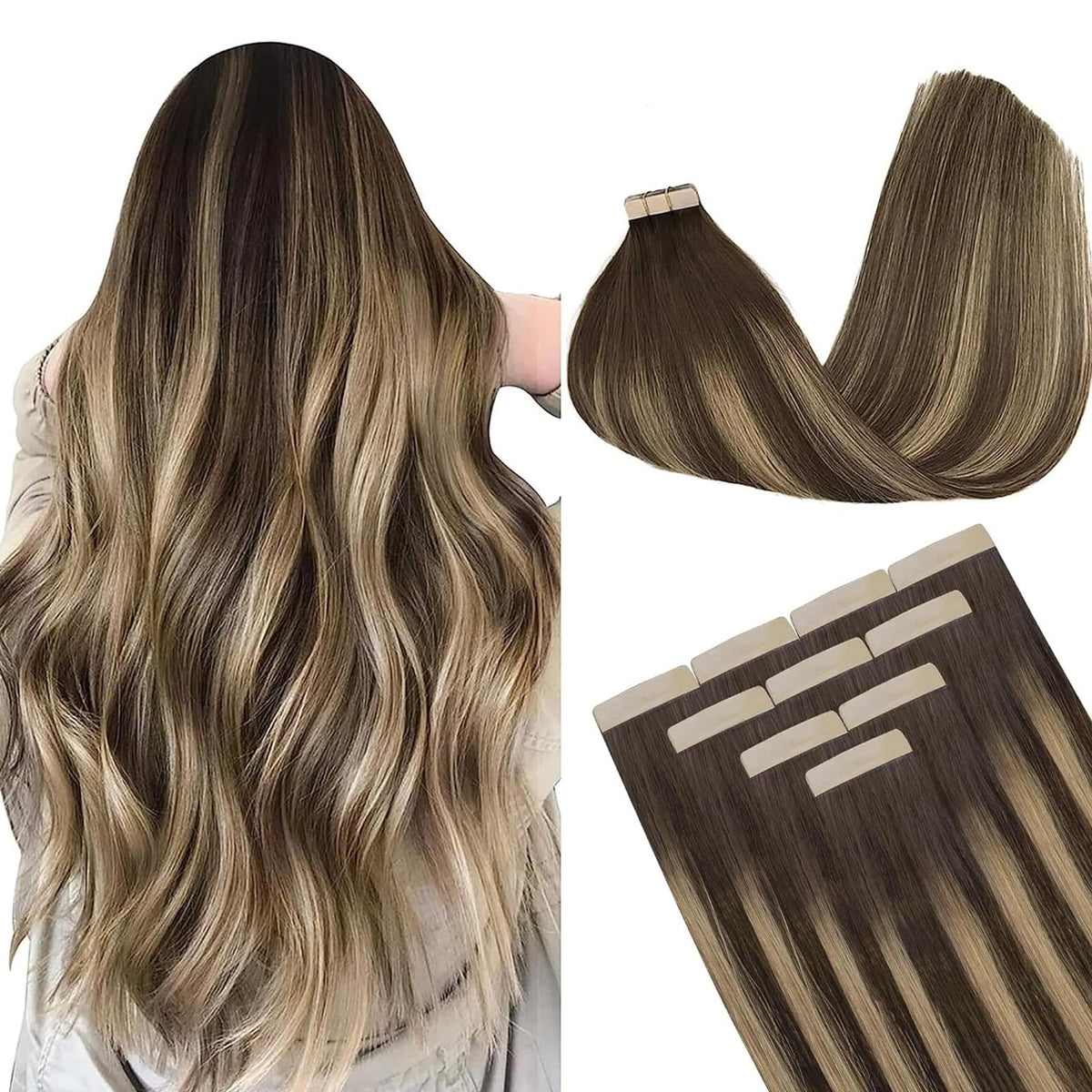 DOORES Tape in Hair Extensions 10pcs pack front view