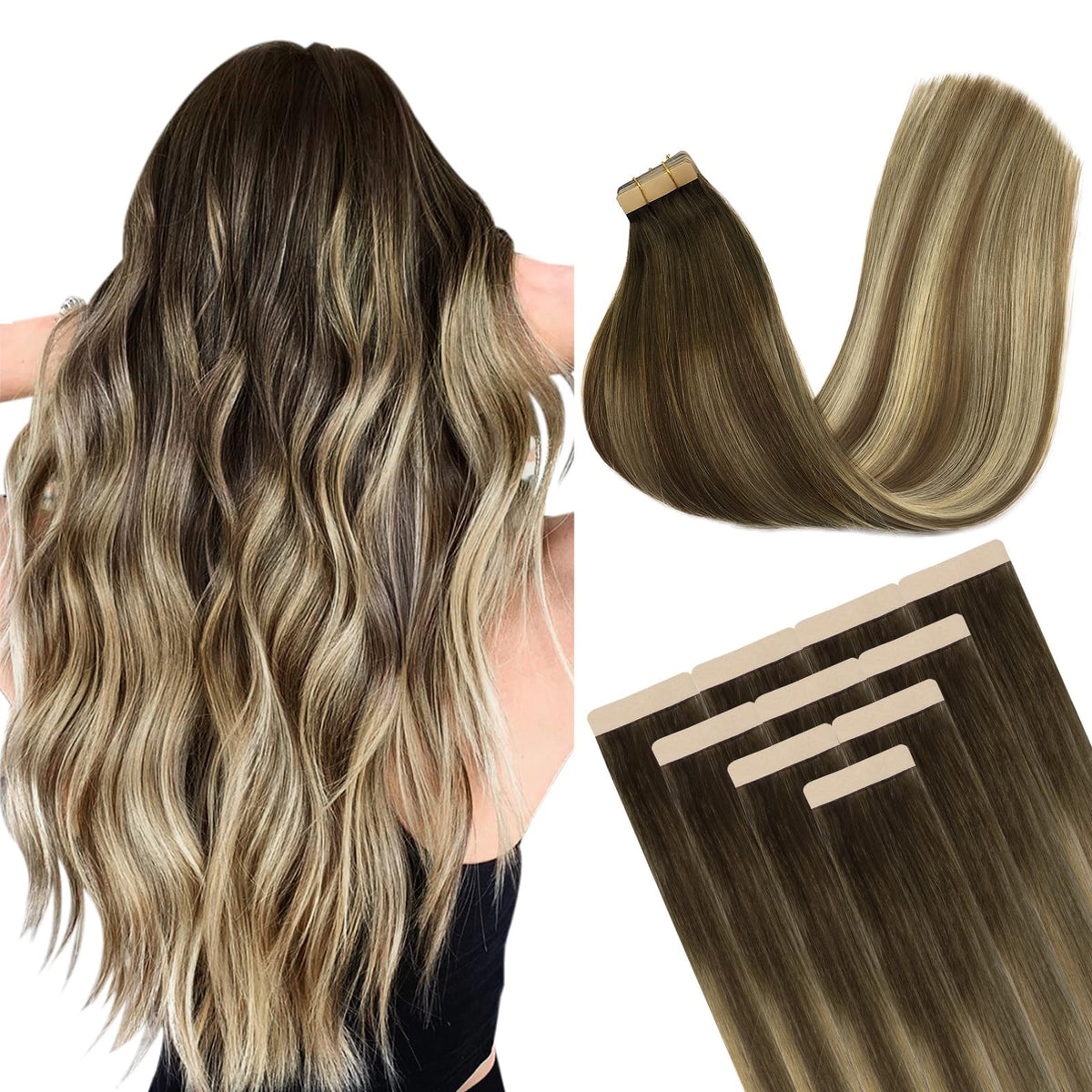 DOORES Tape in Hair Extensions 10pcs pack front view