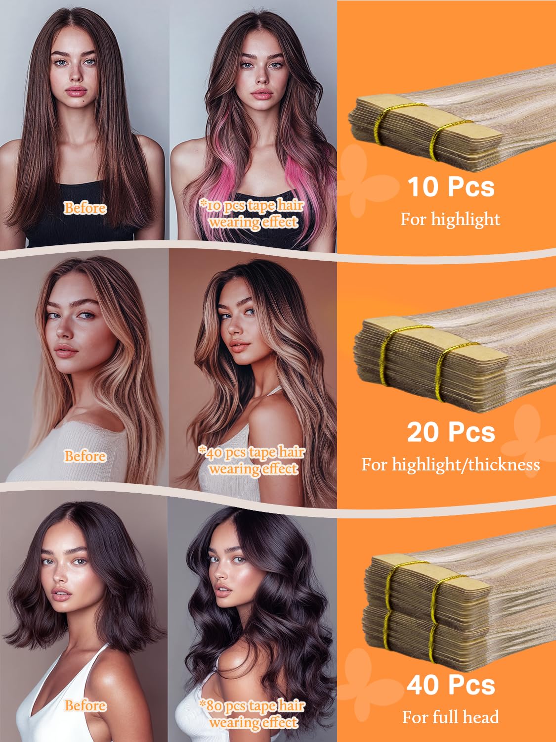 DOORES Tape In Hair Extensions 18 inch length