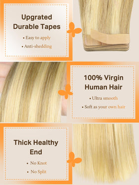 DOORES Tape in Hair Extensions 20-26 inch pack back view