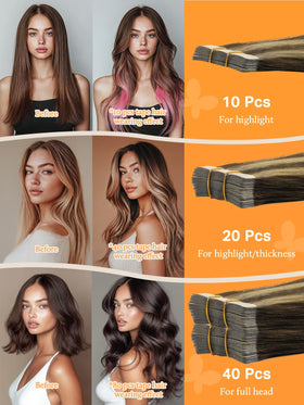 DOORES Tape in Hair Extensions 20 pcs pack side view
