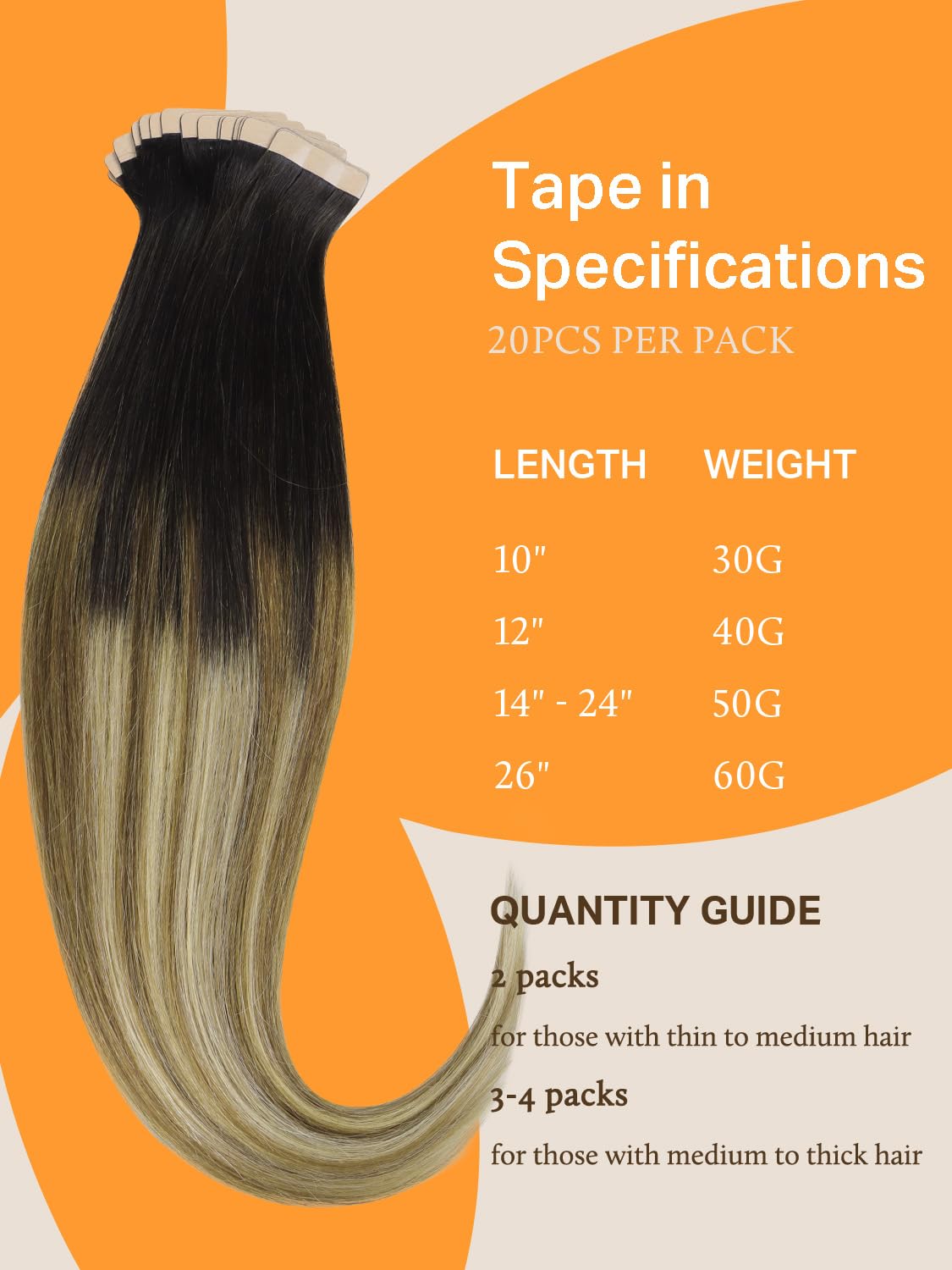 DOORES Tape in Hair Extensions 20 pieces display