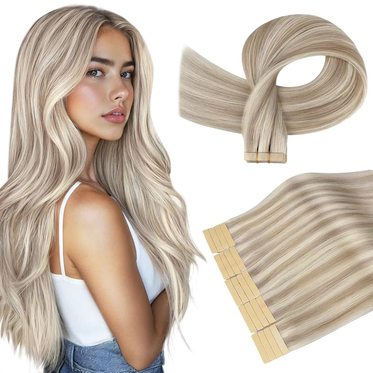 DOORES Tape In Hair Extensions 20 pieces front view