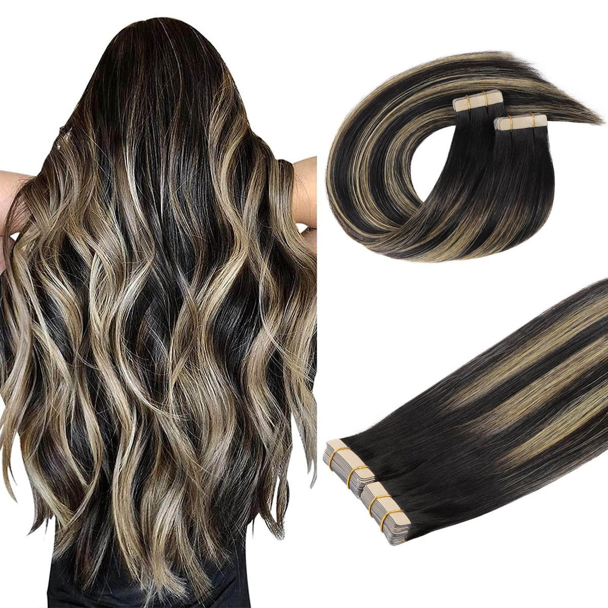 DOORES Tape In Hair Extensions 20pcs 18 inch front view